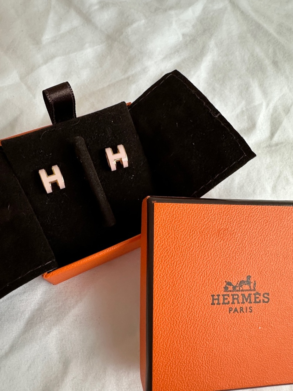 Hermes Mini Pop H Earrings in Pink Enamel